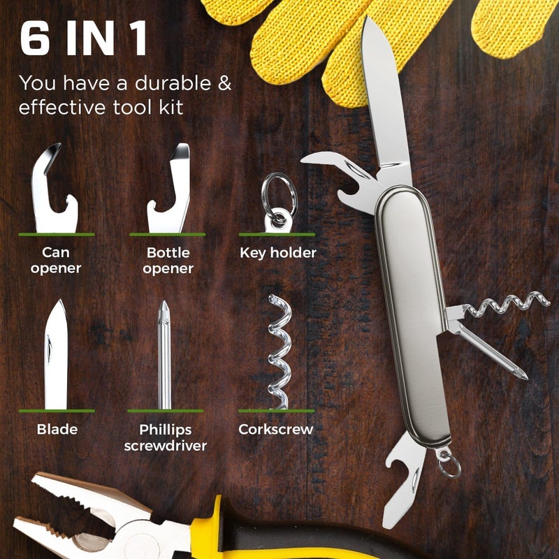 GOOD WORKER Small Pocket Knife 6 in 1 - Keychain Multitool - Compact Kids Pocket Knife with Bottle Opener, Can Opener, Corkscrew, Phillips Screwdriver - EDC Gift for Men, Women, Camping, Hiking, Travel - 5005 - Image 4